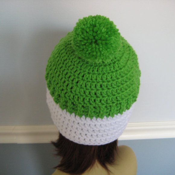 Let it Snow Beanie - Lime Green Unisex Teen / Adult Hand Knit Snowman Hat - SALE - Picture 4 of 7